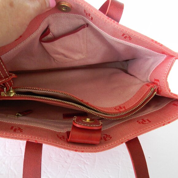 Dooney & Bourke Signature Shoulder MONOGRAM  Red LOGO E/W Leather/Canvas TOTE - Picture 10 of 11